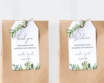 Greenery Branch Thank You Tag Template, Wedding Welcome Bag Tag, Gift Tags, Printable Wedding Favor Tag, TEMPLETT PDF Jpeg #SPP079tt