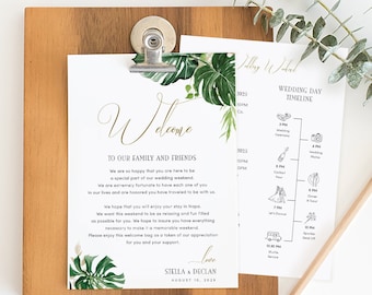 Aloha Wedding Itinerary Card template, Printable Welcome Note, Agenda, Schedule, Welcome Bag Letter, Timeline Icon, Templett #SPP067we