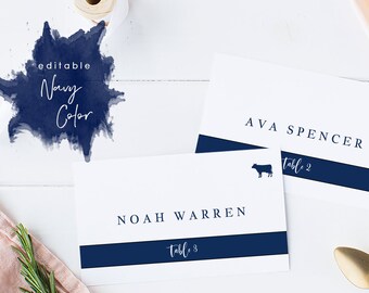 Navy Stripe Wedding Place Card Printable, Place Card Template, Meal Choice Selection, Name, Seating, Templett, Modern Wedding #SPP035pc