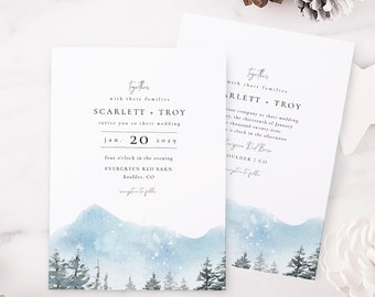 Evergreen Forest Wedding Invitation Template, Wedding Invitation Set, DIY Wedding Cards, TEMPLETT, PDF, Jpeg, Winter Mountain #SPP077wis