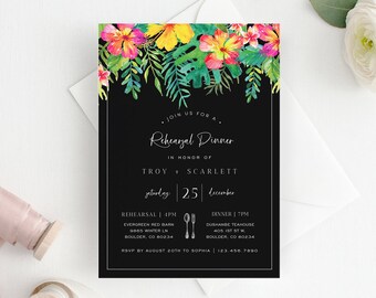 Tropical Flower Wedding Rehearsal Dinner Invitation Template, Printable Rehearsal Dinner Invite, TEMPLETT PDF Jpeg Download, Aloha #SPP082rd