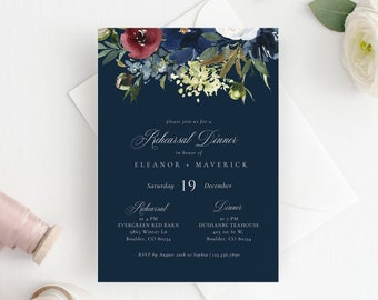 Red Blue Flowers Wedding Rehearsal Dinner Invitation Template, Printable Rehearsal Dinner Invite, TEMPLETT PDF Jpeg Download #SPP090rd