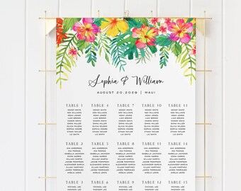 Tropical Flower Wedding Seating Chart Template, Seating Chart Printable, Seating Board, Printable File, Templett, DIY, watercolor #SPP082se