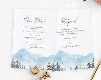 Evergreen Forest pospuso la plantilla de invitación de boda, el anuncio del nuevo plan de bodas, el cambio de planes, TEMPLETT, PDF, Jpeg #SPP077pwi