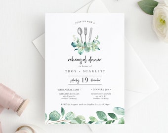 Eucalyptus Wedding Rehearsal Dinner Invitation Template, Printable Rehearsal Dinner Invite, TEMPLETT PDF Jpeg Download, Watercolor #SPP085rd