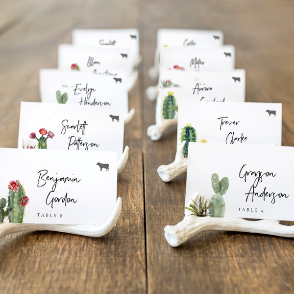table place setting cards template Cactus Wedding Place Card Printable, Place Card Template, Meal Choice Selection, Name, Seating, Templett, Desert Wedding #SPP087pc