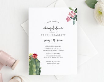 Cactus Wedding Rehearsal Dinner Invitation Template, Printable Rehearsal Dinner Invite, TEMPLETT PDF Jpeg Download, Watercolor #SPP087rd