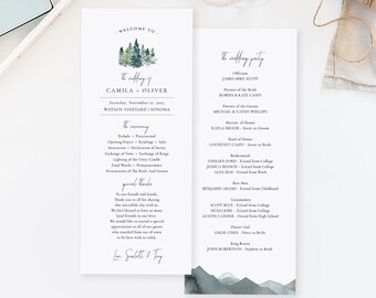 Plantilla de programa de bodas de Winter Mountain, programa de bodas imprimible, plantilla imprimible de ceremonia, Aloha Monstera, TEMPLETT PDF #SPP092pr