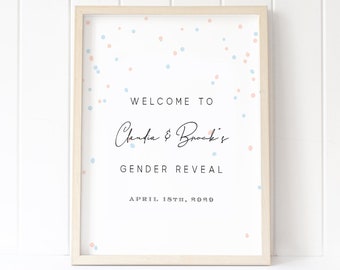 Dotty Welcome Sign Template, Gender Reveal Welcome Sign, Printable Gender Reveal Sign, Watercolor Blue or Pink, TEMPLETT PDF Jpeg #SPP065GRS