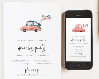 Drive by Party Invitation Template, Drive Birthday Party Invite, Social Distancing Party, No Contact Party, Templett #SPP088dbp