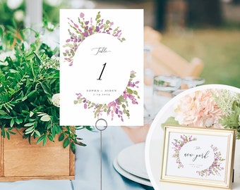 Puple Vine Table Numbers Template, Wedding Table Number Printable, Rustic Wedding, DIY, TEMPLETT, PDF Jpeg Download, Wisteria#SPP074tn