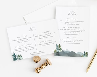 Evergreen Forest Wedding Enclosure Card Template, Tarjeta de detalles imprimibles, Tarjeta de información, Recinto de bodas, TEMPLETT, Mountain #SPP092wd