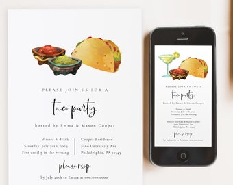 Taco Party Invitation Template, Birthday, Baby Shower, Couples Shower, Garden Party, Backyard, Porch, Patio, TEMPLETT, PDF, Jpeg #SPP088tac