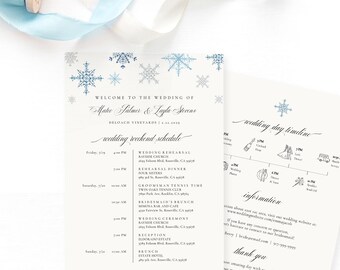 Snowflake Wedding Timeline Card Template, Printable Wedding Itinerary, Wedding Itinerary, Welcome Bag, TEMPLETT, Frozen Theme #SPP078we
