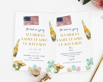 St Patricks Easter de Mayo of July Party Invitation Template, Zoom Party, Barbeque Party, DIY Card invitatoin, TEMPLETT, PDF Jpeg #SPP070all