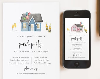 Printable Porch Party Invitation Template, Birthday, Baby Shower, Couples Shower, Porch Cocktail Party, TEMPLETT, PDF, Jpeg #SPP088por