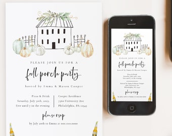 Printable Fall Porch Party Invitation Template, Birthday, Baby Shower, Couples Shower, Porch Cocktail Party, TEMPLETT, PDF, Jpeg #SPP088fpo