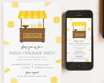 Porch Lemonade Party Invitation Template, Birthday, Baby Shower, Couples Shower, Porch Birthday Party, TEMPLETT, PDF, Jpeg #SPP088pol