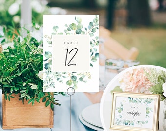 Eucalyptus Table Numbers Template, Wedding Table Number Printable, Rustic Wedding, DIY, TEMPLETT, PDF Jpeg Download, Watercolor #SPP085tn