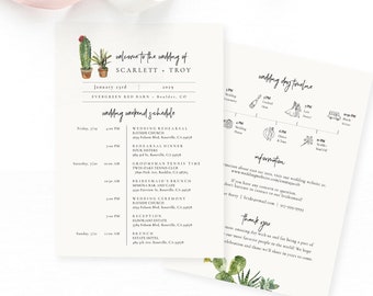 Cactus Wedding Timeline Card Template, Printable Wedding Itinerary, Wedding Itinerary, Welcome Bag, TEMPLETT, Desert, Arizona #SPP087we