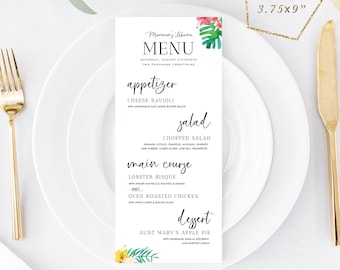 Tropical Flower Dinner Menu Printable, Wedding Menu Template, Drink Menu, Wine List, TEMPLETT, Party Menu, Personalized Menu #SPP082mn