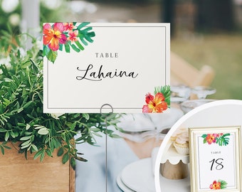 Tropical Flower Table Numbers Template, Wedding Table Number Printable, Rustic Wedding, DIY, TEMPLETT, PDF Jpeg Download, Hawaiian #SPP082tn