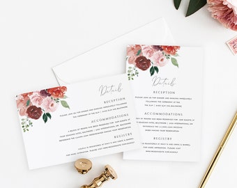 Red Botanical Wedding Enclosure Card Template, Printable Details Card, Information card, Wedding Enclosure, TEMPLETT, Autumn #SPP068wd