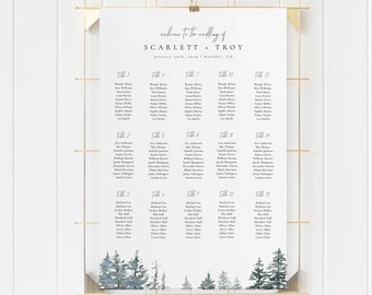 Evergreen Forest Wedding Seating Chart Template, Seating Chart Printable, Seating Board, Templett, Winter Outdoor Wedding #SPP077se