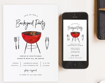 Backyard BBQ Party Invitation Template, Birthday, Baby Shower, Couples Shower, Garden Party, Barbeque Party, TEMPLETT, PDF, Jpeg #SPP088bbq