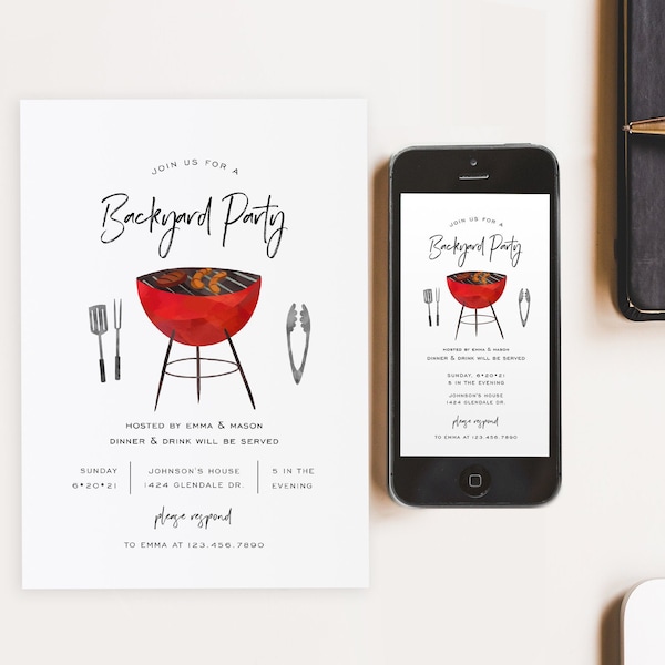 Backyard BBQ Party Invitation Template, Birthday, Baby Shower, Couples Shower, Garden Party, Barbeque Party, TEMPLETT, PDF, Jpeg #SPP088bbq