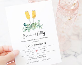 Eucalyptus Mimosa Bridal Shower Invitation, Brunch and Bubbly Template, Printable Couples Shower, Wedding Brunch TEMPLETT PDF Jpeg #SPP085sw