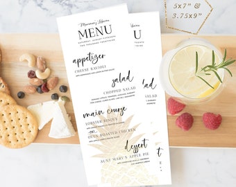 Gold Pineapple Dinner Menu Printable, Wedding Menu Template, Drink Menu, Wine List, TEMPLETT, Party Menu, Personalized Menu #SPP089mn