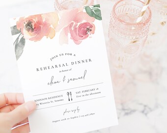 Blush Floral Wedding Rehearsal Dinner Invitation Template, Printable Rehearsal Dinner Invite, TEMPLETT PDF Jpeg Download, Spring #SPP081rd