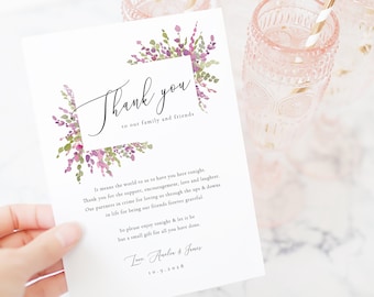 Purple Wedding Thank You Note, Thank You Card, Thank You Letter, In Lieu of Favor Card, Place Setting Thank You Templett, Wisteria #SPP074ty