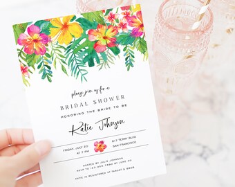 Tropical Bridal Shower Invitation, Bridal Shower Template, Printable Couples Wedding Shower, Wedding Brunch TEMPLETT PDF Jpeg #SPP082sw