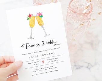 Tropical Mimosa Bridal Shower Invitation, Brunch and Bubbly Template, Printable Couples Shower, Wedding Brunch, TEMPLETT PDF Jpeg #SPP082bsw