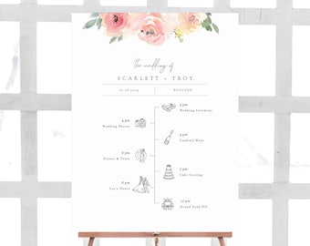 Floral Wedding Icon Timeline Sign Template, Wedding Program Sign Printable, Wedding Welcome Poster TEMPLETT PDF Jpeg #SPP081wti