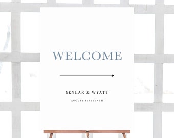 Welcome Arrow Sign Template, Printable Wedding Direction Sign, Reception Sign, TEMPLETT PDF Jpeg Download, Blue Denim #SPP036barr