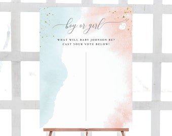 Watercolor Gender Voting Poster Template, Printable Gender Voting Sign, Gender Reveal Game, Blue or Pink, TEMPLETT PDF Jpeg #SPP064GRV