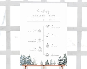 Evergreen Forest Wedding Icon Timeline Sign Template, Wedding Program Sign Printable, Wedding Welcome Poster TEMPLETT PDF Jpeg #SPP077wti