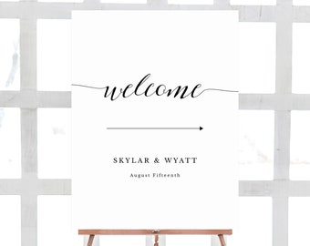 Welcome Arrow Sign Template, Printable Wedding Direction Sign, Reception Sign, TEMPLETT PDF Jpeg Download, Modern Wedding #SPP007arr