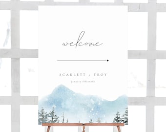 Everrgreen Forest Welcome Arrow Sign Template, Printable Wedding Direction Sign, Reception Sign, TEMPLETT PDF Jpeg Download #SPP077arr