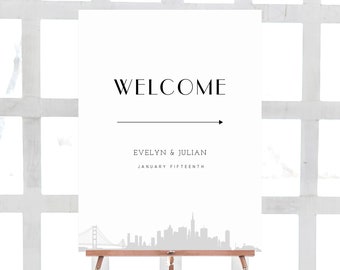 San Francisco Welcome Arrow Sign Template, Printable Wedding Direction Sign, Reception Sign, TEMPLETT PDF Jpeg Download #SPP071arr