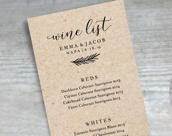 wine list template etsy wine list template