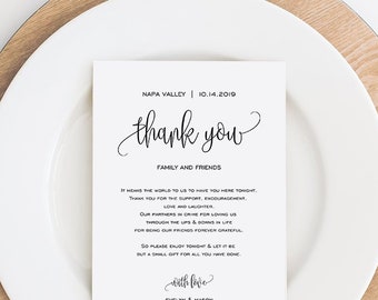 Wedding Thank You Note, Thank You Card, Thank You Letter, In Lieu of Favor Card, Place Setting Thank You, TEMPLETT Editable #SPP013tp