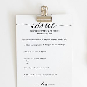 Wedding Advice Card, Advice Card Printable, Advice Template, Marriage Advice Keepsake, For Newlyweds, TEMPLETT PDF Jpeg Download SPP007adv image 1