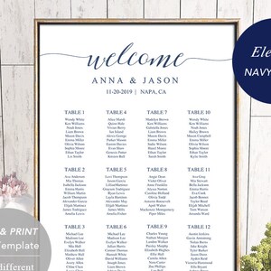 Wedding Seating Chart Template, Seating Chart Printable, Seating Board, Printable File, Templett, DIY, Instant Download, Navy Blue image 5