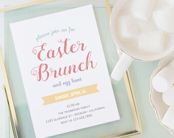 Easter Invitation Template, Easter Egg Hunt Invitations, Printable Easter Brunch Party Invites, TEMPLETT PDF Jpeg Download, Sunday #SPP321ea