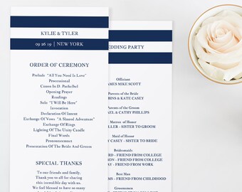 Wedding Program Template, Printable Wedding Program, Ceremony Printable Template, Navy Stripe, TEMPLETT, PDF, Jpeg Download #SPP035pr