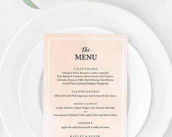 Wedding Menu Template, Printable Menu, Wedding Dinner Menu, DIY Menu Card, TEMPLETT PDF Jpeg Download, Blush Watercolor, SPP043mn57